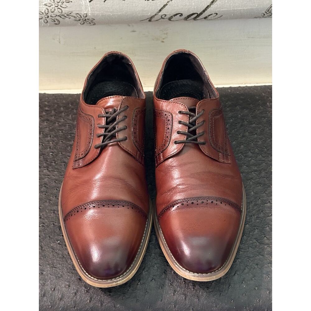 Stacy Adams Mens Dunbar Cognac Brown Leather Oxfords Shoes 9M #25066-221